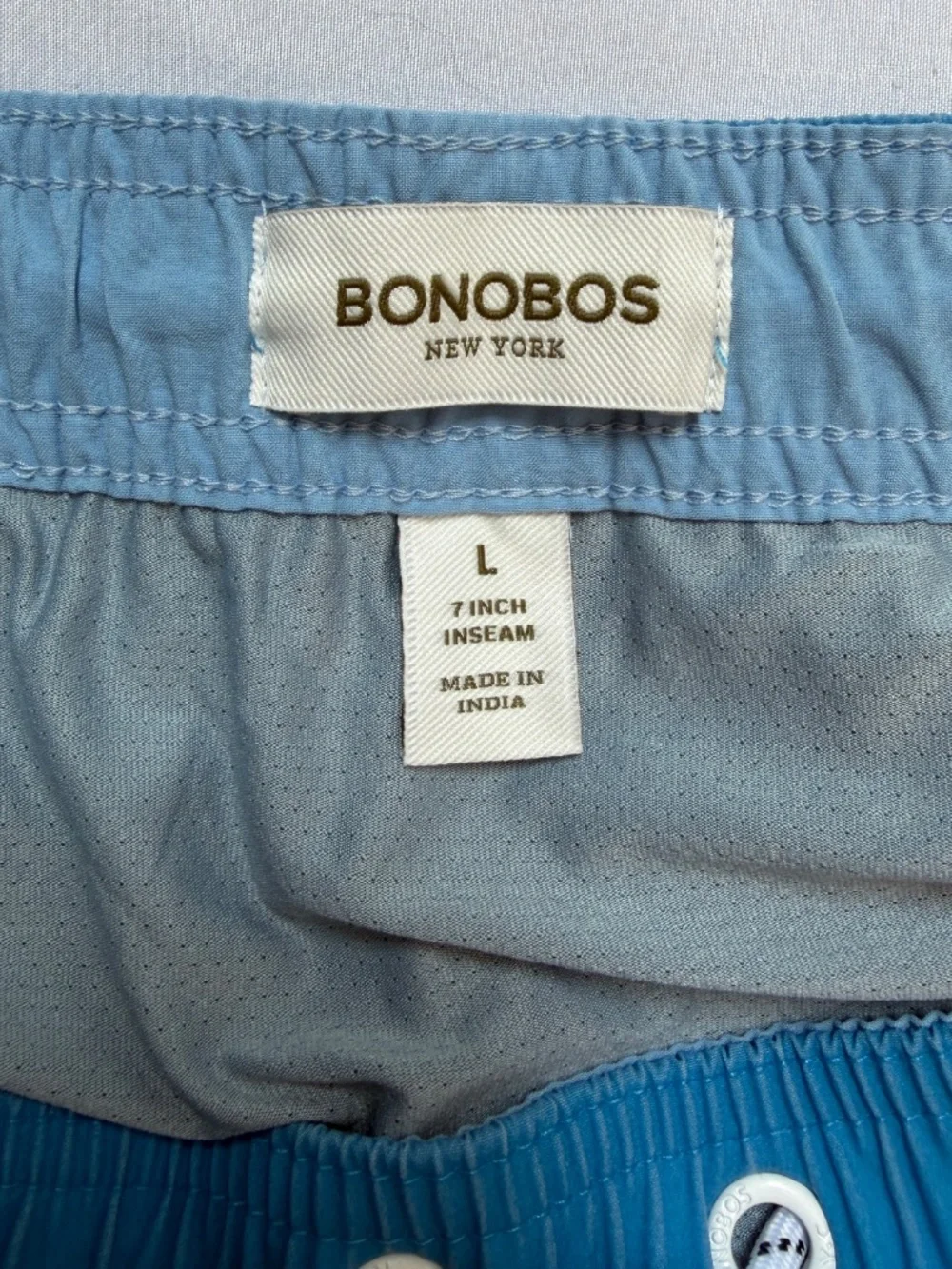 Bonobos Riviera Recycled Swim Trunks Mens L 7in Sun Faded Sea Blue NWOT